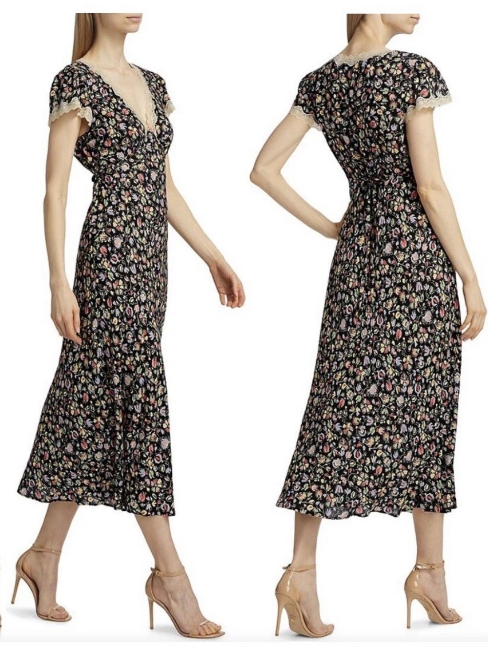 Rixo Dress Midi Floral
Black Amelie Short Sleeve Size S NEW
